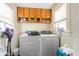 Well-lit laundry room featuring overhead cabinets, offering ample storage and convenience at 3018 S Anthony Blvd, Fort Wayne, IN 46806