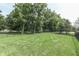 Large back yard featuring a manicured lawn surrounded by a black fence and mature trees at 3795 Claybrook Ct, Bargersville, IN 46106