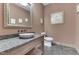 Charming powder bath with stone countertop, vessel sink, and tiled floors at 3795 Claybrook Ct, Bargersville, IN 46106