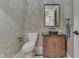 Elegant powder room with designer vanity, marble countertop, and decorative mirror at 3795 Claybrook Ct, Bargersville, IN 46106