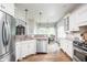 Charming kitchen boasts stainless steel appliances and granite countertops with white cabinetry at 47 Torrey Pine Dr, Brownsburg, IN 46112