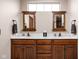 Bathroom featuring double vanity sinks, granite countertops, and dark wood cabinetry at 5194 Orahood Ct, Plainfield, IN 46168