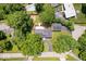 Aerial view of a property with mature trees, swimming pool, well-maintained grounds and a circular driveway at 6337 Cardinal Ln, Indianapolis, IN 46220
