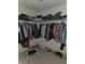 Walk-in closet is fully stocked with hanging clothes, shoes and accessories at 10523 Dark Star Dr, Indianapolis, IN 46234