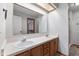 Bathroom featuring a double vanity with a large mirror and natural lighting at 10938 E Mount Vernon N Trl, Indianapolis, IN 46229