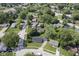 Wide aerial view showcasing the home's location within a lush neighborhood with mature trees at 11 Sayre Dr, Greenwood, IN 46143