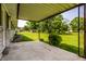 Covered patio offering a view of the spacious, grassy backyard at 130 N High School Rd, Indianapolis, IN 46214
