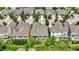 Sprawling aerial view of a neighborhood with manicured lawns, mature trees, and diverse architectural styles at 1457 Birdsong Dr, Westfield, IN 46074