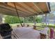 Covered patio with a hammock and grill, perfect for outdoor living at 3509 N Wittfield St, Indianapolis, IN 46235