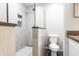 Stylish bathroom featuring a walk-in shower with sleek tiling and modern fixtures at 3715 Rolling Springs Dr, Carmel, IN 46033
