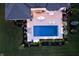 Overhead view of backyard pool, patio and landscaped outdoor living space at 3821 Shady Lake Dr, Westfield, IN 46074