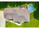 Aerial view of a large home, roof, deck with outdoor furniture and above-ground swimming pool at 5055 Turkey Track Rd, Martinsville, IN 46151