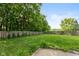 Expansive backyard with lush green grass, mature trees, and a private fence line at 6683 Manchester Dr, Fishers, IN 46038