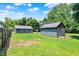 Wide backyard view showcases detached garages and green space at 6949 Crittenden Ave, Indianapolis, IN 46220
