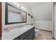 Stylish bathroom with a modern vanity, large mirror, and updated fixtures at 7612 Freedom Woods Dr, Indianapolis, IN 46259