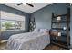 Stylish bedroom featuring calming blue walls, wood floors, and decorative ladder shelving at 820 Elise Dr, Westfield, IN 46074