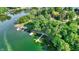Scenic aerial shot of waterfront property with docks and lush greenery surrounding the serene lake at 8261 Twin Pointe Cir, Indianapolis, IN 46236