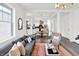 Inviting living space featuring stylish decor, an open layout, and seamless flow to the dining area and modern kitchen at 920 Veterans Way # 204, Carmel, IN 46032