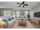 Comfortable living room featuring modern furniture, a ceiling fan and a mounted TV at 10420 Day Star Dr, Indianapolis, IN 46234