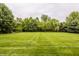 Spacious backyard with lush green lawn surrounded by mature trees at 11875 Durbin Dr, Carmel, IN 46032