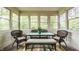 Cozy sunroom with wicker furniture, a glass top table, and large windows showcasing natural light at 11875 Durbin Dr, Carmel, IN 46032
