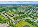 Aerial view of a lush neighborhood featuring homes with pools, ponds, and mature trees at 12635 Tuscany Blvd, Carmel, IN 46032