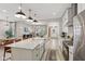 Bright open kitchen with white cabinets, stainless steel appliances, and large island overlooking living room at 1623 Hoyt Ave, Indianapolis, IN 46203