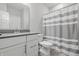 Neutral bathroom features a vanity with sink, gray countertops and a tub/shower combo at 3839 Albert Ln, Bargersville, IN 46106
