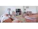 Spacious living room with a decorative rug and large leather sofa at 6608 W Shoreline Ct, Greenfield, IN 46140
