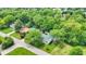 An aerial view showcases homes with pools surrounded by lush green trees at 1000 Leisure Ln, Greenwood, IN 46142