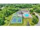 Aerial view showcasing community tennis and basketball courts with a large swimming pool at 1000 Leisure Ln, Greenwood, IN 46142