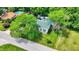Aerial view of a home with a manicured lawn, mature trees, and a pool at 1000 Leisure Ln, Greenwood, IN 46142