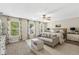 Bedroom with neutral color palette, lots of natural light, ceiling fan, and comfortable seating area at 12259 Sweet Creek Trl, Fishers, IN 46037