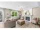 Comfortable living room with a fireplace, plush seating, and stylish decor with outdoor views at 12259 Sweet Creek Trl, Fishers, IN 46037