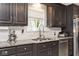 This kitchen features stainless steel appliances, dark cabinetry, and granite countertops at 1345 Westwind Dr, Avon, IN 46123