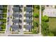Aerial view of modern townhomes showcasing private outdoor patios, decks, and manicured green spaces at 1834 Rosette Way, Indianapolis, IN 46202