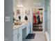 Bathroom featuring a double vanity, a walk-in shower, and access to a closet at 18973 Elder Ridge Dr, Noblesville, IN 46062