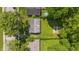 Overhead aerial shot of a home's backyard and neighboring houses, showing the surrounding greenery at 1931 Brentwood Dr, Anderson, IN 46011
