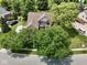 Aerial view of a suburban home surrounded by mature trees and well-manicured lawns at 4084 Mountbatton Dr, Greenwood, IN 46143