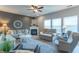 Comfortable living room featuring a fireplace, neutral décor, and plenty of natural light at 6480 E Coal Bluff Ct, Camby, IN 46113