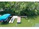 Waterfront view of a boat and dock on a river lined with lush green trees at 8069 Middle Bay Ln, Indianapolis, IN 46236