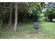A lush backyard with mature trees, a chain link fence, and a grill at 9016 Neptune Dr, Indianapolis, IN 46229