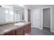 Bathroom featuring wood-look floors, single sink vanity, and walk-in shower at 1278 W Limestone Way, Fortville, IN 46040