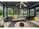 Relaxing screened porch with comfortable seating, ceiling fan, and serene views of the surrounding yard at 16714 Oak Rd, Westfield, IN 46074