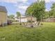 View of the backyard featuring a fire pit with chairs and a detached garage at 2018 N Rochester Ave, Indianapolis, IN 46222