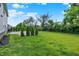 View of an expansive grassy backyard framed by rows of small trees and lush green foliage at 2074 Tompkins Dr, Westfield, IN 46074