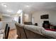 Open concept living area with vaulted ceilings, skylight and views to the kitchen at 3816 Cologne Ct, Indianapolis, IN 46228