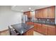 Basement kitchenette with granite counters, stainless fridge, and stone backsplash at 5274 Brooks Bnd, Greenwood, IN 46143