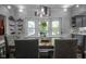 Bright dining space featuring a rustic table, comfortable seating, and large windows overlooking the yard at 9420 N Kenwood Ave, Indianapolis, IN 46260