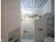 Unusual tiled shower with half wall, mosaic ceiling, mermaid accents, and shelf storage at 9420 N Kenwood Ave, Indianapolis, IN 46260